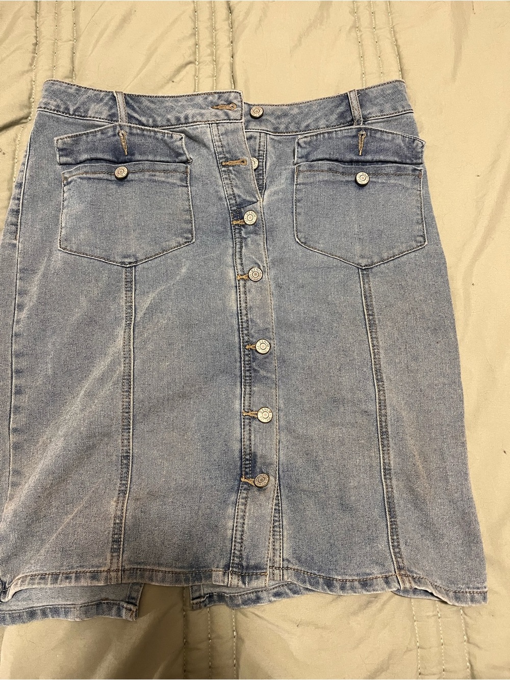 Cato Light Blue Button-Front Denim Midi Skirt